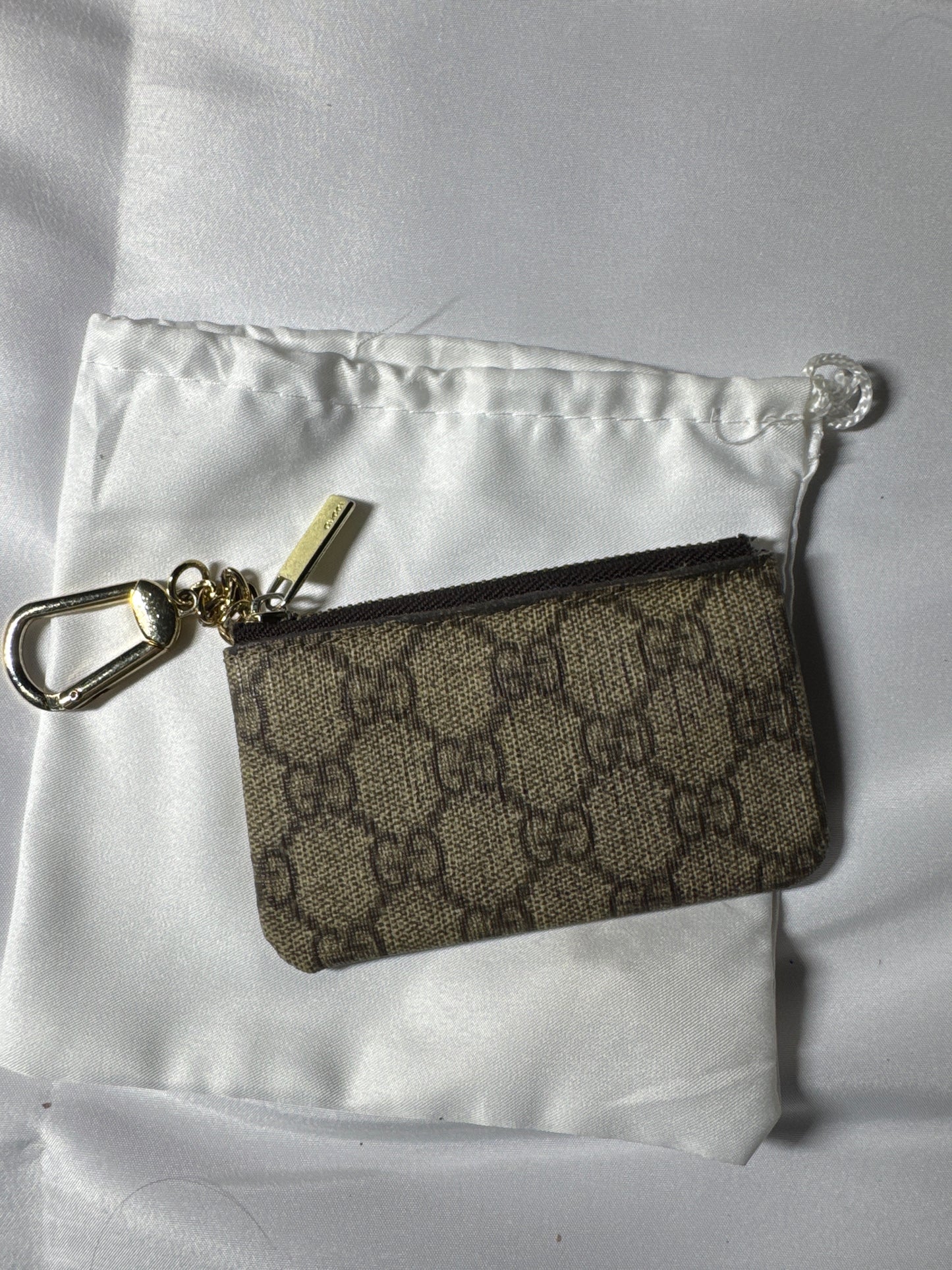Authentic Gucci GG Supreme Monogram Key Pouch with Gold Hardware