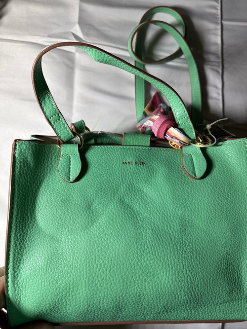 Anne Klein Mint Green Pebbled Leather Satchel with Shoulder Strap