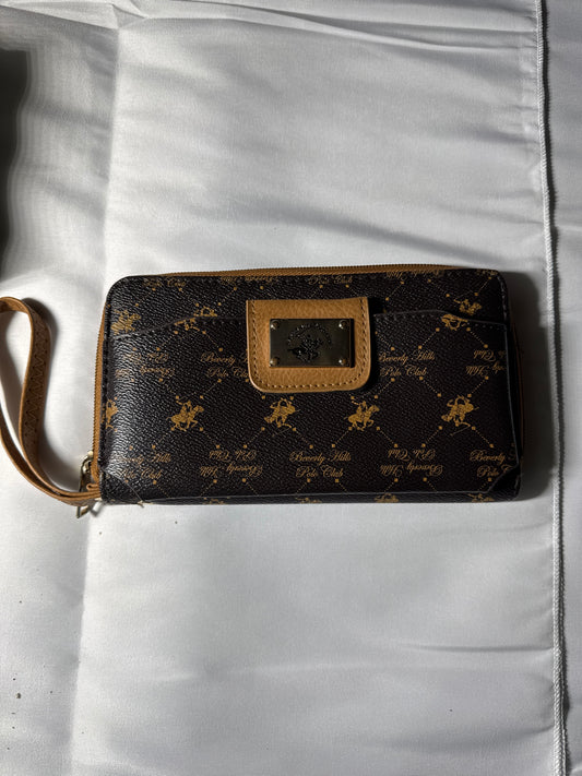 Beverly Hills Polo Club Monogram Wristlet Wallet – Brown & Gold