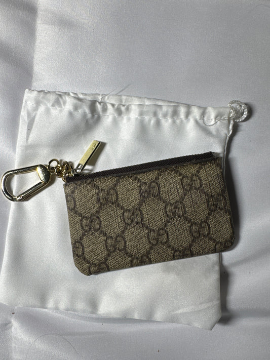 Authentic Gucci GG Supreme Monogram Key Pouch with Gold Hardware