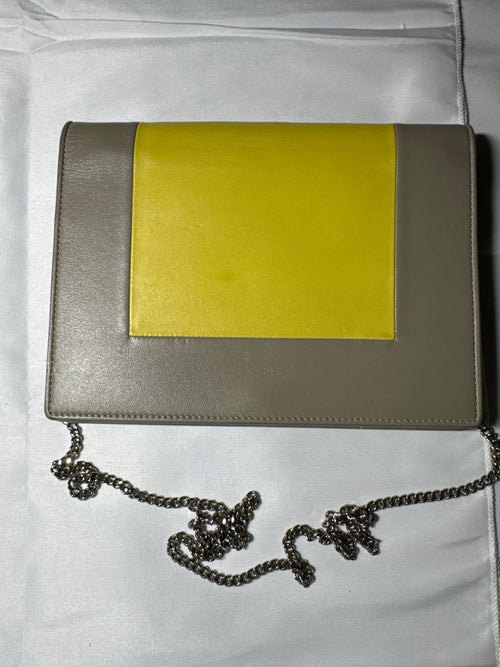 Authentic Celine Box Bag – Yellow & Taupe Colorblock with Chain Strap