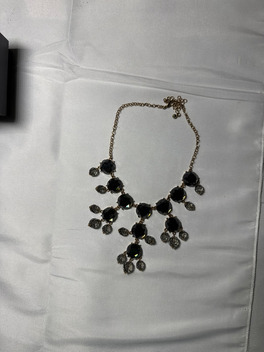 Black Crystal Statement Necklace | Faceted Beads & Teardrop Accents